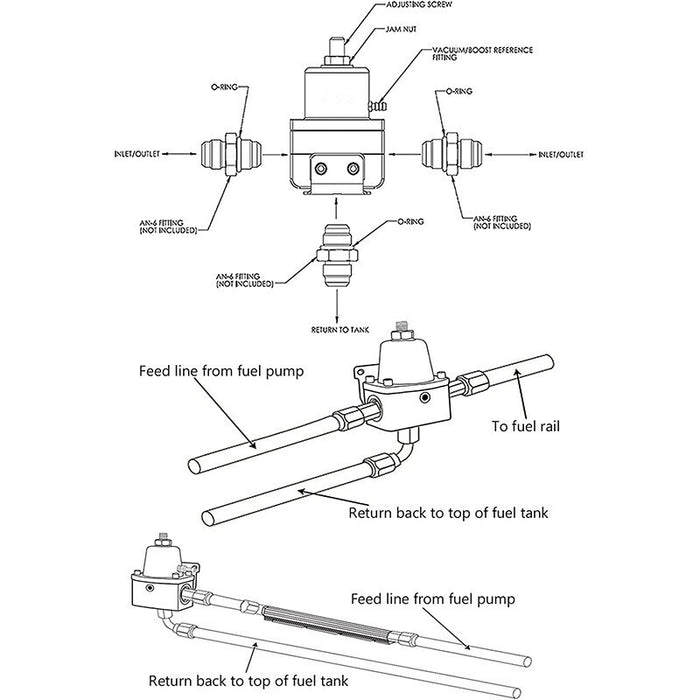 DURAFORCE Universal Fuel Pressure Regulator Kit 100psi Guage AN6 Fuel Line Hose Fittings