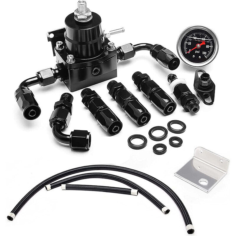 DURAFORCE Universal Fuel Pressure Regulator Kit 100psi Guage AN6 Fuel Line Hose Fittings