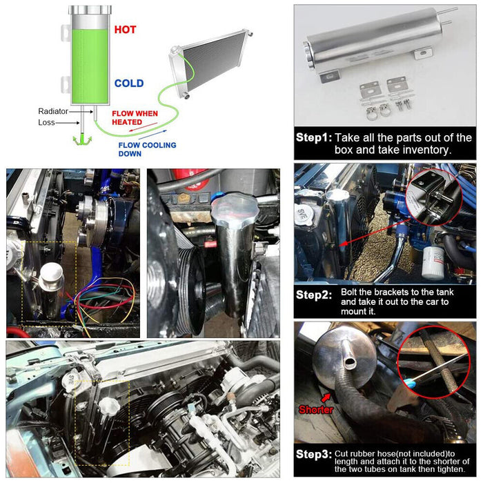 DURAFORCE 3"x10" Polished Stainless Steel Radiator Coolant Overflow Catch Puke Tank 32OZ