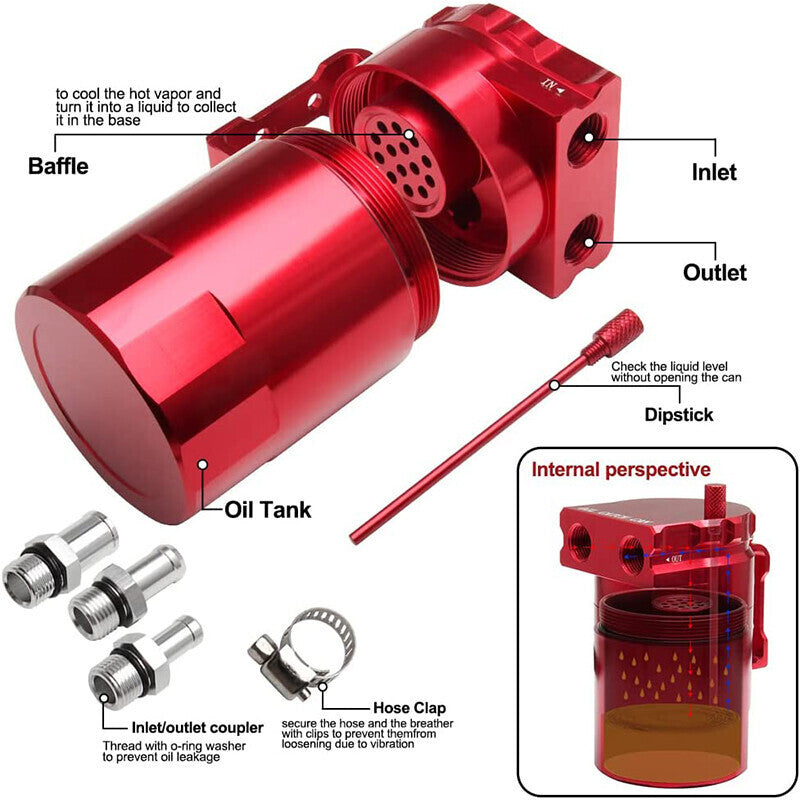 DURAFORCE Oil Catch Can Kit Reservoir Baffled Tank with Breather Filter Aluminum Engine US