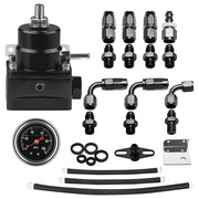 DURAFORCE Adjustable Fuel Pressure Regulator Kit Oil 0-100psi Gauge -6AN Black
