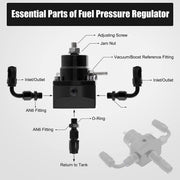 DURAFORCE Adjustable Fuel Pressure Regulator Kit Oil 0-100psi Gauge -6AN Black