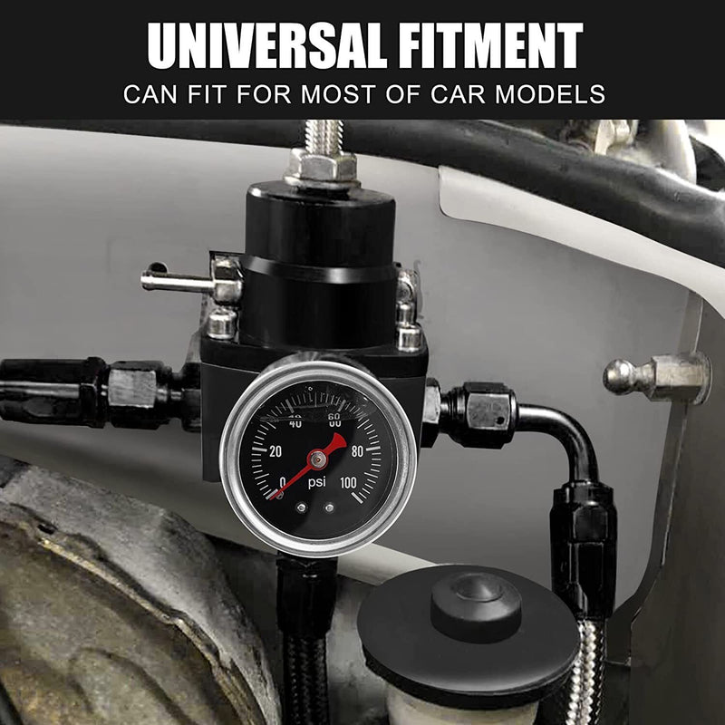 DURAFORCE Adjustable Fuel Pressure Regulator Kit Oil 0-100psi Gauge -6AN Black