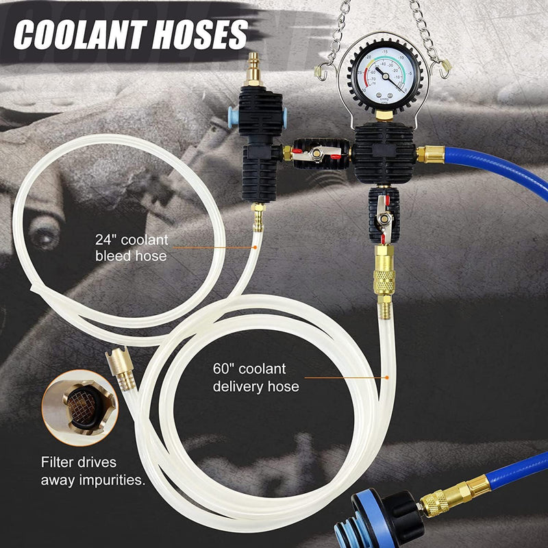 DURAFORCE 28pcs Radiator Pressure Tester Coolant Purge Refill Vacuum Cooling System Kit