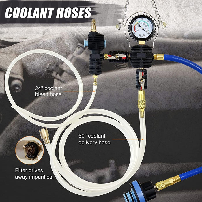 DURAFORCE 28pcs Radiator Pressure Tester Coolant Purge Refill Vacuum Cooling System Kit