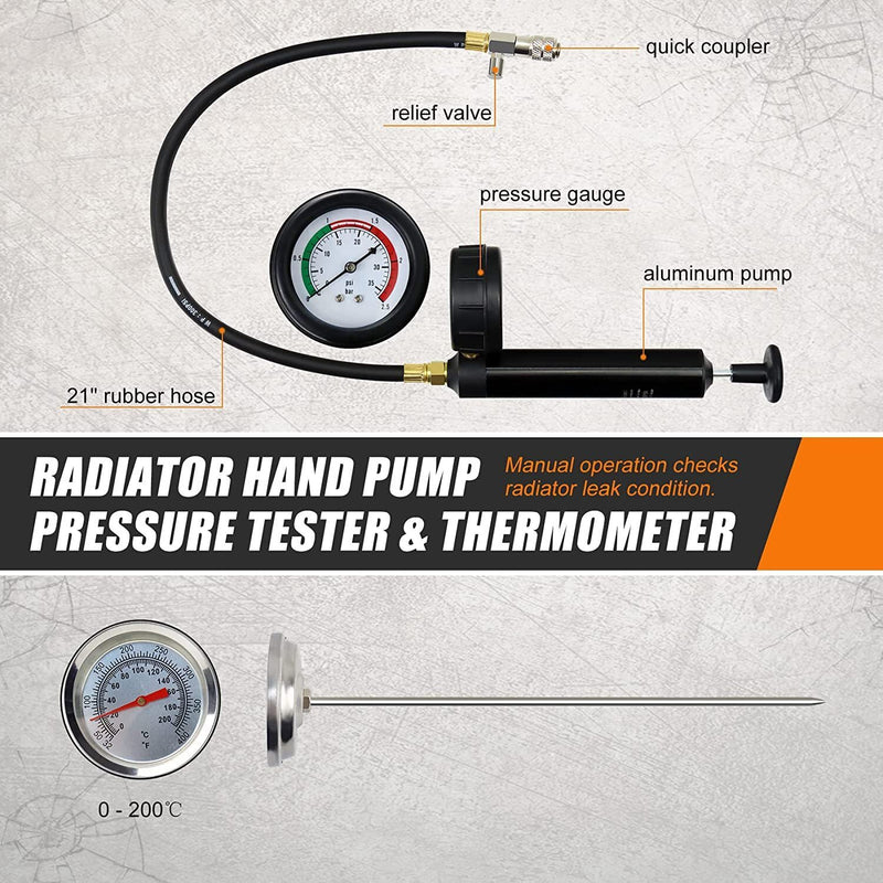DURAFORCE 28pcs Radiator Pressure Tester Coolant Purge Refill Vacuum Cooling System Kit