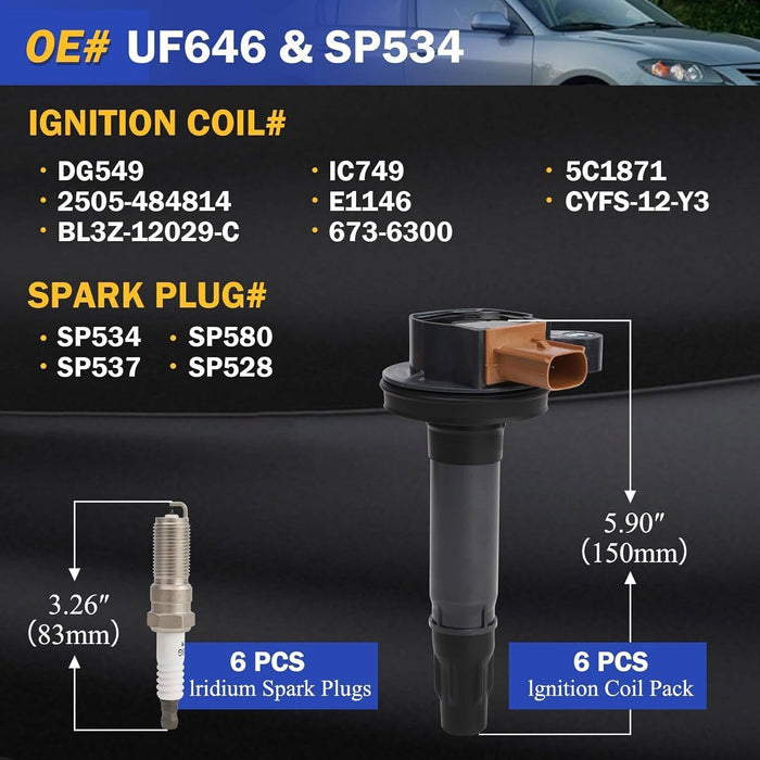 DURAFORCE 6PCS Ignition Coil UF646 iridium Spark Plug For Ford F-150 Transit Ecoboost 3.5L