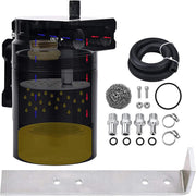 DURAFORCE Engine Oil Catch Can Tank Kit with Hose Kit 300ml Aluminum Polish Black