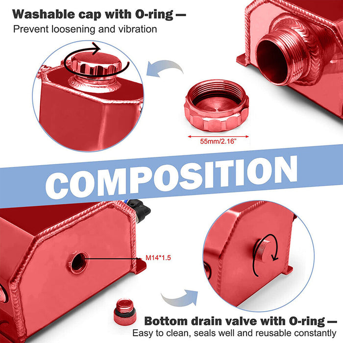 DURAFORCE 2L Red Aluminum Coolant Radiator Overflow Reservoir Expansion Water Tank
