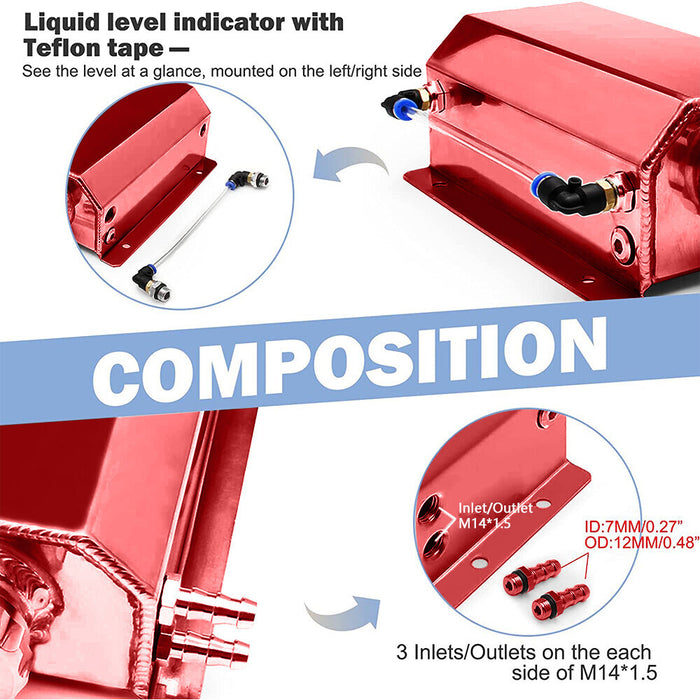 DURAFORCE 2L Red Aluminum Coolant Radiator Overflow Reservoir Expansion Water Tank