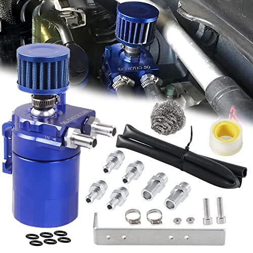 DURAFORCE Universal Oil Catch Can Reservoir Tank Kit Fuel Hose Line Aluminum 300ml Blue