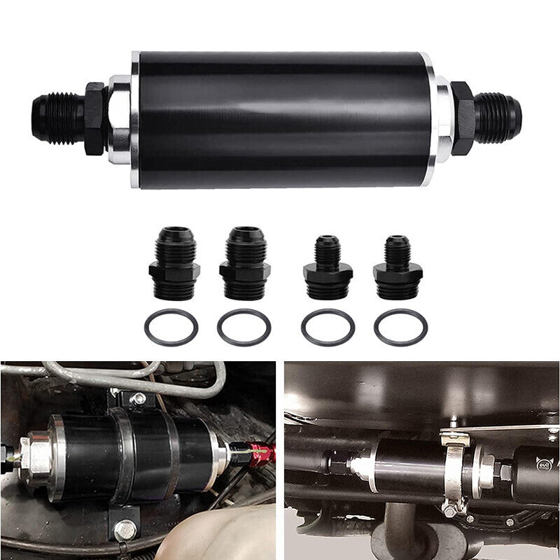 DURAFORCE High Flow Inline Fuel Filter 100 Micron Cleanable AN6 AN8 AN10 Adapter Universal