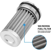 DURAFORCE High Flow Inline Fuel Filter 100 Micron Cleanable AN6 AN8 AN10 Adapter Universal
