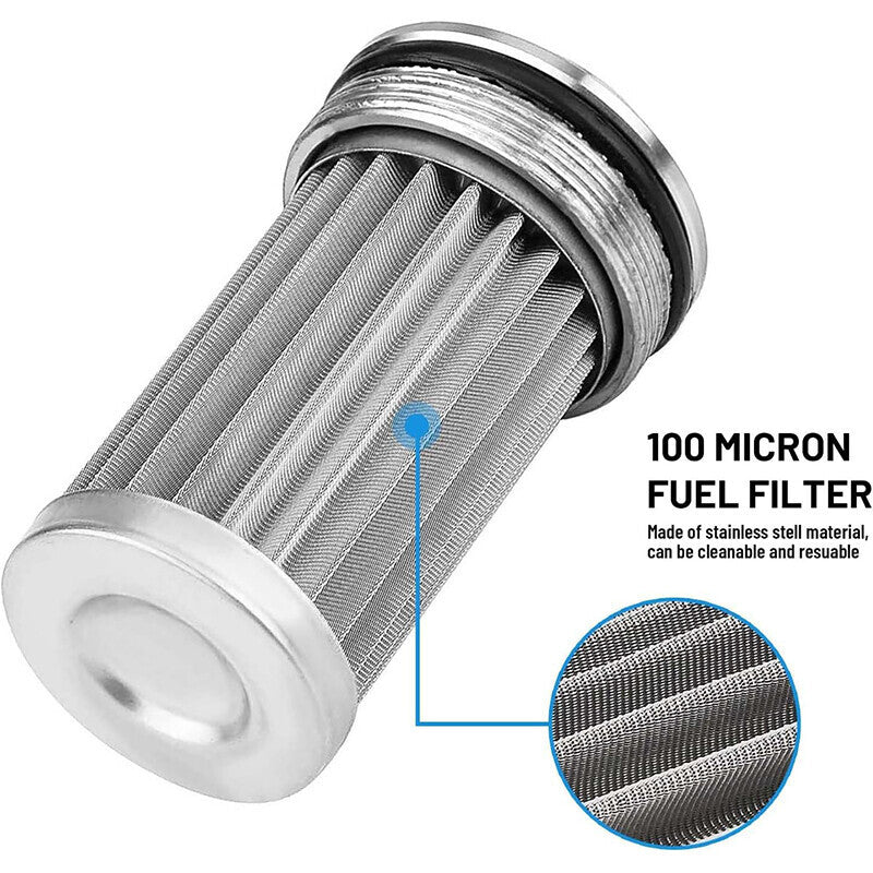DURAFORCE High Flow Inline Fuel Filter 100 Micron Cleanable AN6 AN8 AN10 Adapter Universal