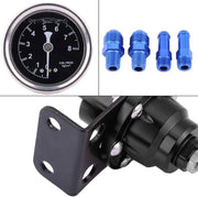 DURAFORCE Aluminum Universal Adjustable Fuel Pressure Regulator + Gauge+ Fitting Kit Black