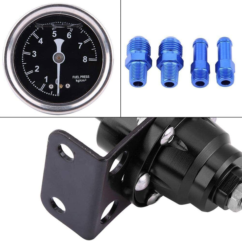 DURAFORCE Aluminum Universal Adjustable Fuel Pressure Regulator + Gauge+ Fitting Kit Black