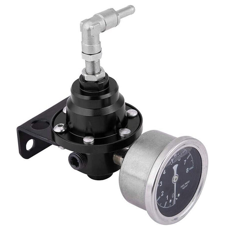 DURAFORCE Aluminum Universal Adjustable Fuel Pressure Regulator + Gauge+ Fitting Kit Black
