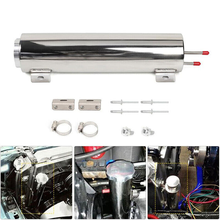 DURAFORCE New Radiator Coolant Overflow Catch Puke Tank 3"x9" 32OZ Silver Stainless Steel