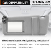 DURAFORCE For Toyota Camry 2007-2011 Left Driver Side Sun Visor Sunshade Without Sunroof