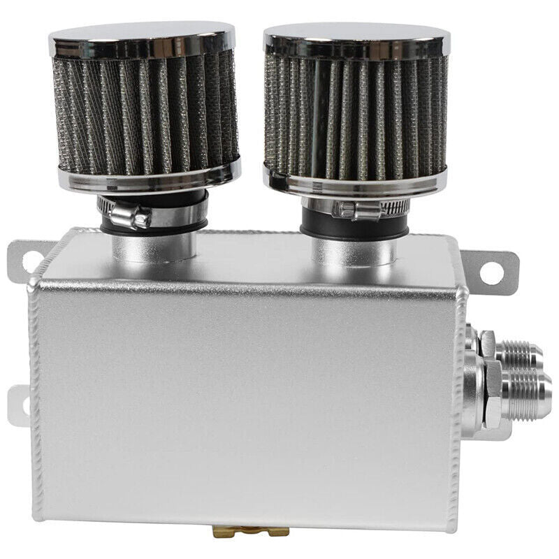 DURAFORCE 2 Port 10AN Dual Breather Filter Baffled Polished Oil Catch Can Reservoir Tank