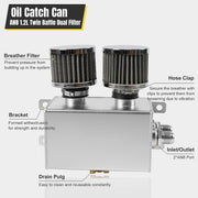DURAFORCE 2 Port 10AN Dual Breather Filter Baffled Polished Oil Catch Can Reservoir Tank
