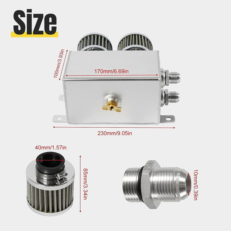 DURAFORCE 2 Port 10AN Dual Breather Filter Baffled Polished Oil Catch Can Reservoir Tank