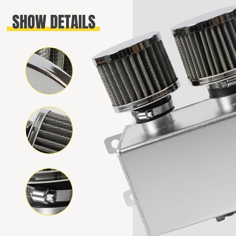 DURAFORCE 2 Port 10AN Dual Breather Filter Baffled Polished Oil Catch Can Reservoir Tank