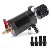 DURAFORCE New 2 Port Reservoir Baffled Tank Oil Catch Can Drain Valve Breather Kits Black
