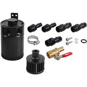 DURAFORCE New 2 Port Reservoir Baffled Tank Oil Catch Can Drain Valve Breather Kits Black
