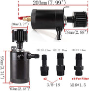 DURAFORCE New 2 Port Reservoir Baffled Tank Oil Catch Can Drain Valve Breather Kits Black