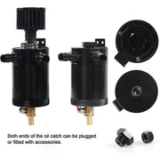 DURAFORCE New 2 Port Reservoir Baffled Tank Oil Catch Can Drain Valve Breather Kits Black