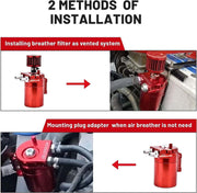 DURAFORCE Red Oil Catch Can Kit Reservoir Baffled Tank with Breather Filter Universal Alum