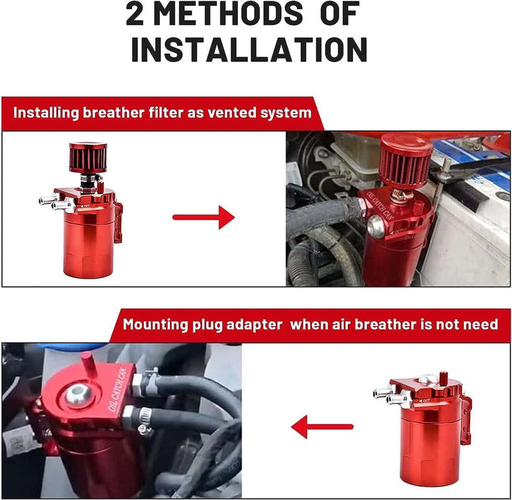 DURAFORCE Red Oil Catch Can Kit Reservoir Baffled Tank with Breather Filter Universal Alum