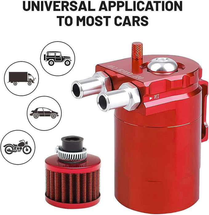 DURAFORCE Red Oil Catch Can Kit Reservoir Baffled Tank with Breather Filter Universal Alum