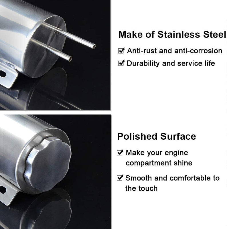 DURAFORCE 3" X 10" Radiator Coolant Overflow Tank Universal Polished Stainless Steel 32 OZ