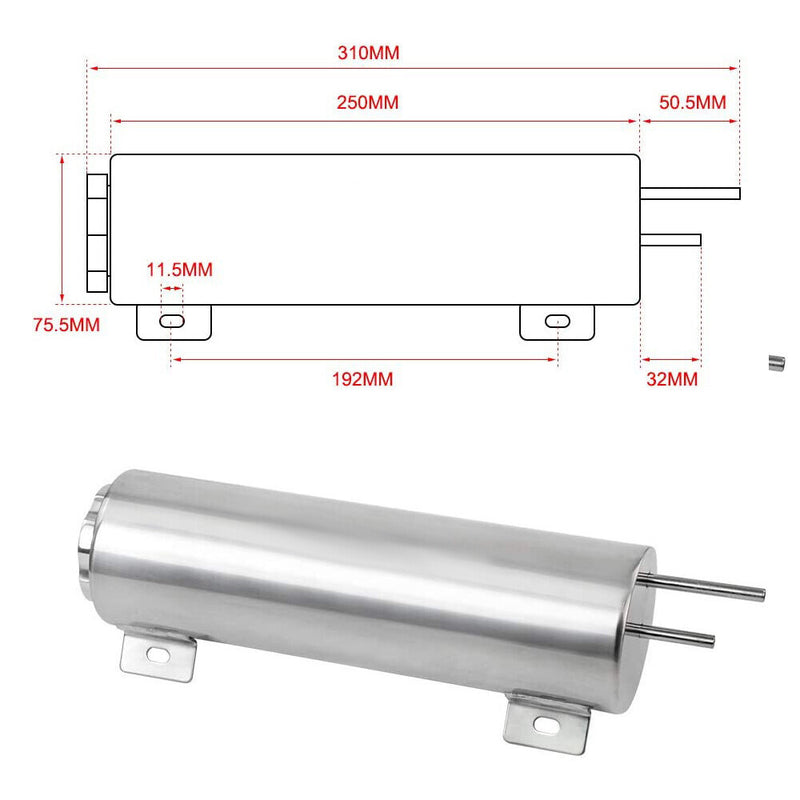DURAFORCE 3" X 10" Radiator Coolant Overflow Tank Universal Polished Stainless Steel 32 OZ