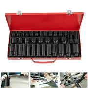 DURAFORCE 1 Pack Deep Impact Socket Set 1/2" Metric Drive 8-32mm SAE Impact Sockets w/Case