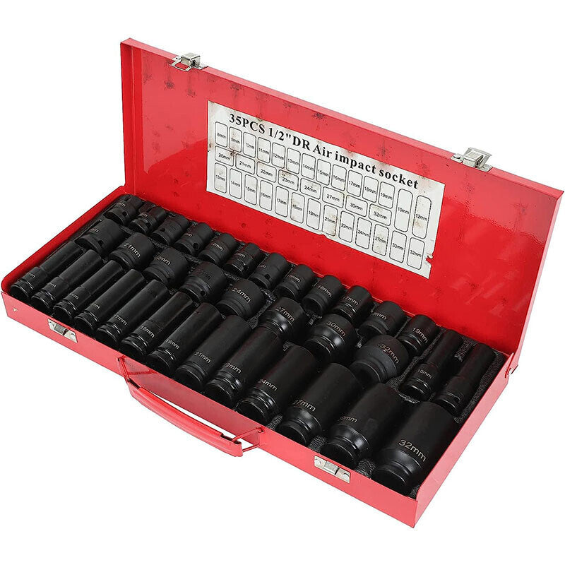 DURAFORCE 1 Pack Deep Impact Socket Set 1/2" Metric Drive 8-32mm SAE Impact Sockets w/Case
