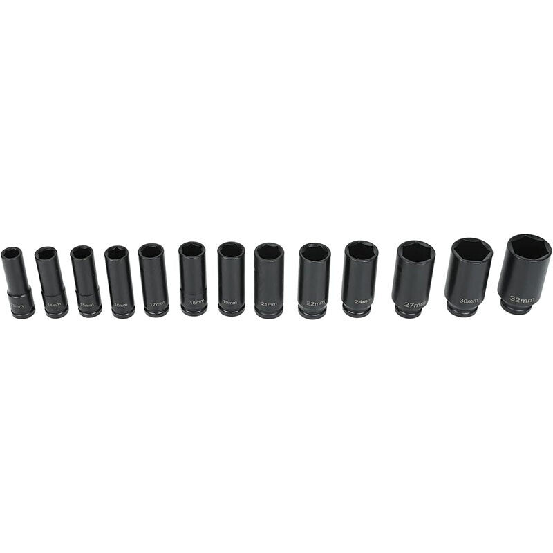 DURAFORCE 1 Pack Deep Impact Socket Set 1/2" Metric Drive 8-32mm SAE Impact Sockets w/Case