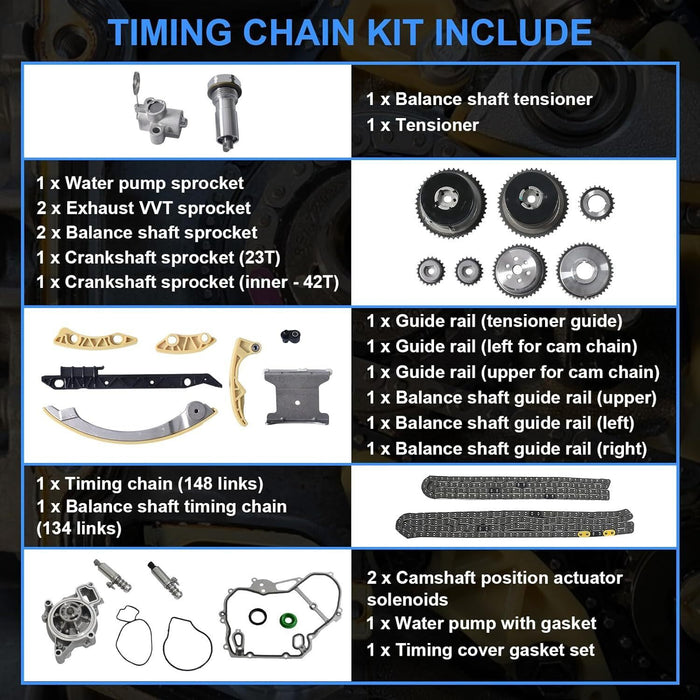 DURAFORCE For GM Terrain Chevy Equinox 2.2L 2.4L Ecotec Timing Chain Kit with Water Pump