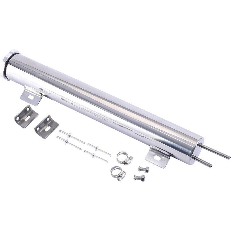 DURAFORCE 2" x 15" POLISHED STAINLESS STEEL 24 OZ RADIATOR DR OVERFLOW TANK BOTTLE NEW