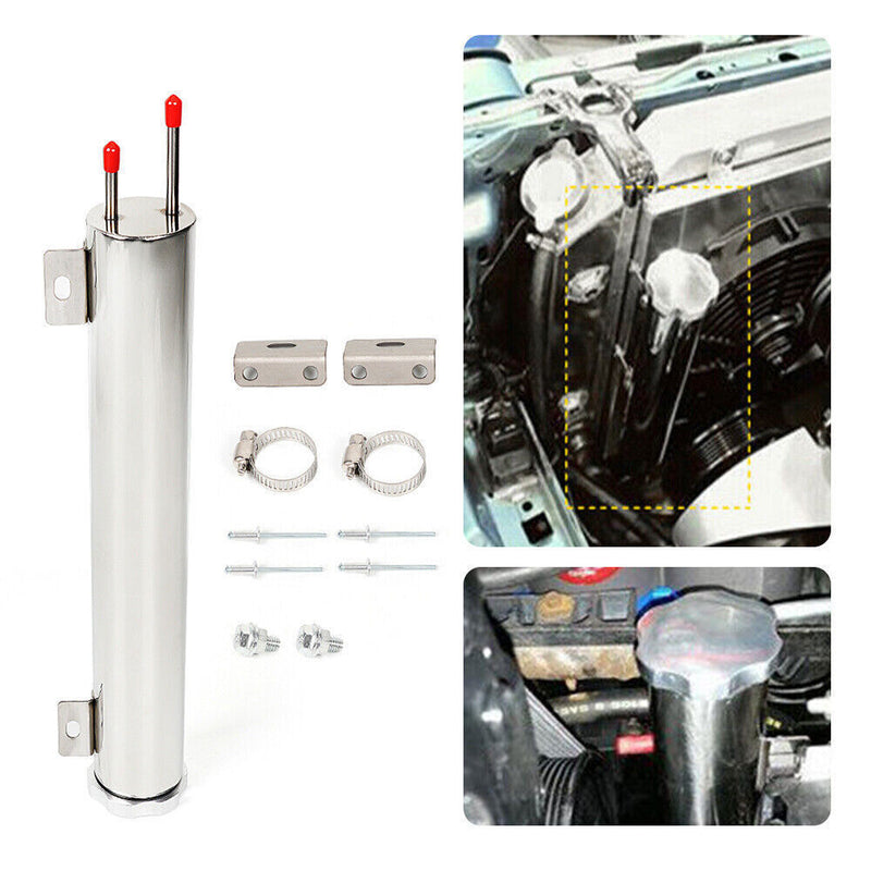 DURAFORCE 2" x 15" POLISHED STAINLESS STEEL 24 OZ RADIATOR DR OVERFLOW TANK BOTTLE NEW
