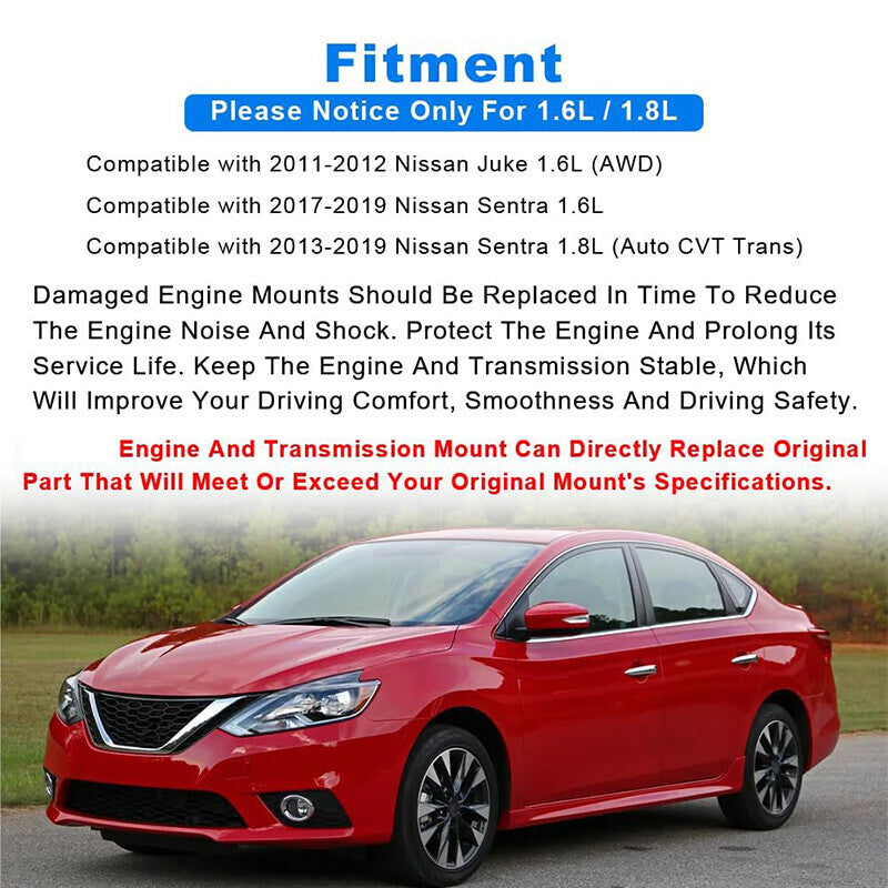 DURAFORCE Engine Motor & Trans Mount Set For 2013-2019 Nissan Sentra 1.8L A4360 A7376
