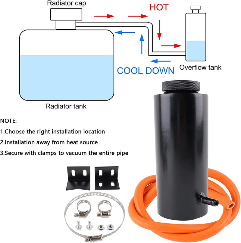 DURAFORCE Auto Universal Radiator Coolant Catch Tank Overflow Reservoir Black Aluminum NEW