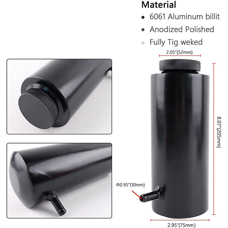 DURAFORCE Auto Universal Radiator Coolant Catch Tank Overflow Reservoir Black Aluminum NEW