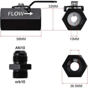 DURAFORCE AN10 10AN Male Aluminum Inline Fuel Shut Off Valve w/ Cable Lever Black