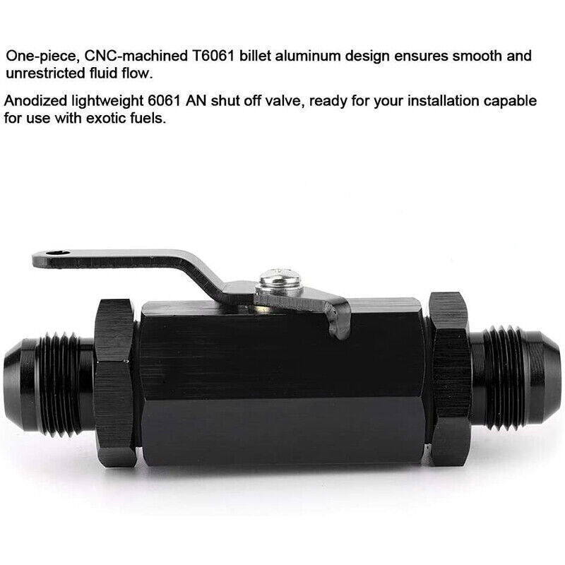 DURAFORCE AN10 10AN Male Aluminum Inline Fuel Shut Off Valve w/ Cable Lever Black