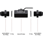 DURAFORCE AN10 10AN Male Aluminum Inline Fuel Shut Off Valve w/ Cable Lever Black
