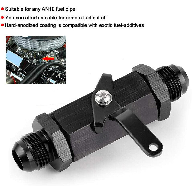 DURAFORCE AN10 10AN Male Aluminum Inline Fuel Shut Off Valve w/ Cable Lever Black