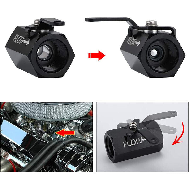 DURAFORCE AN10 10AN Male Aluminum Inline Fuel Shut Off Valve w/ Cable Lever Black